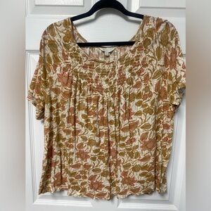 Lucky Brand Cream Floral Smocked Neck Tunic with Pink and Brown